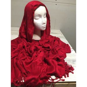Red blanket scarf with fringe 27”x83”